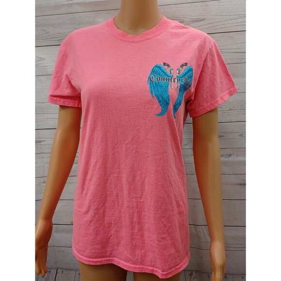 Country Life Outfitters Pink & Blue Wings Guns Revolvers T Shirt Size Small - Picture 2 of 10